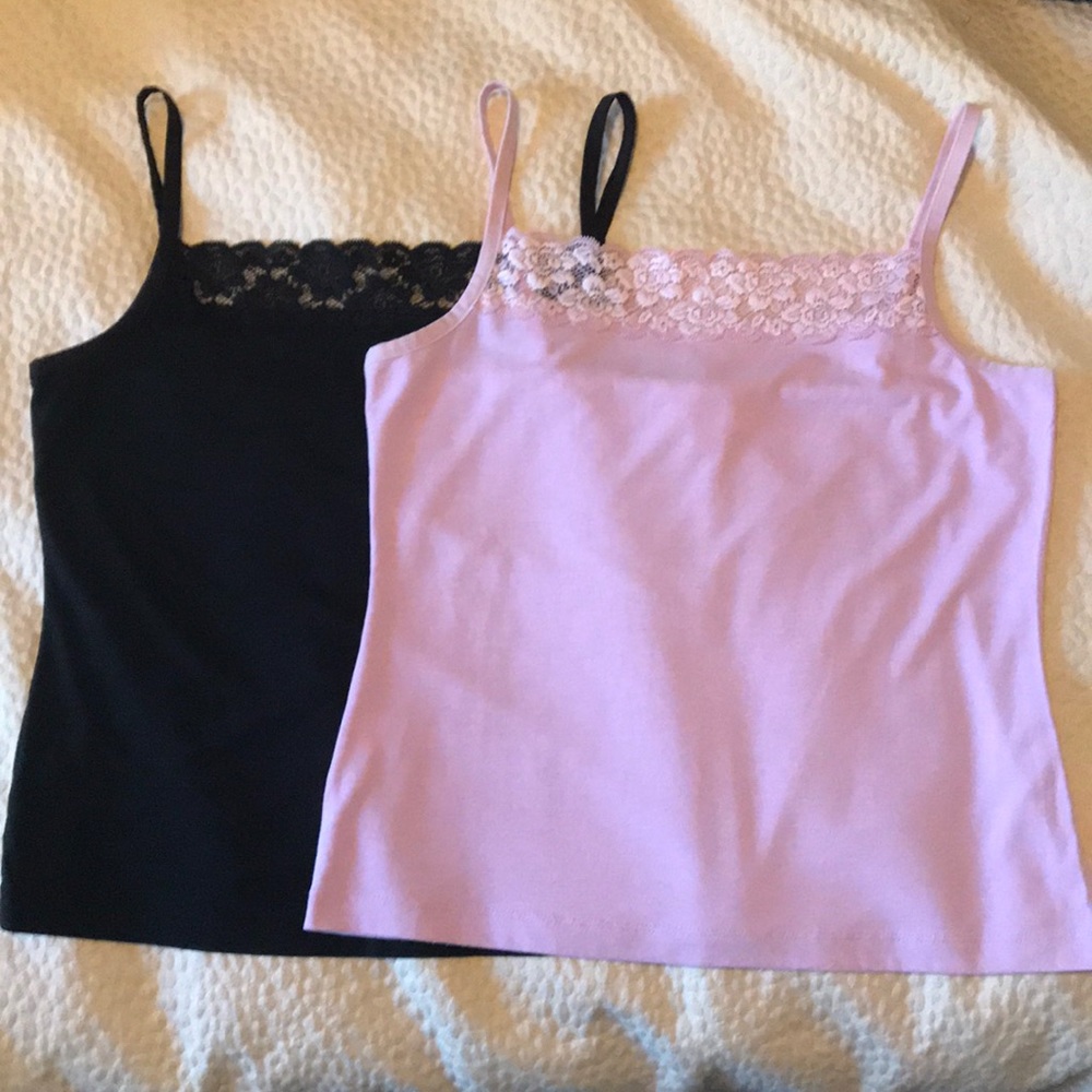Lot of 2 Loft lace trim camis pink/black